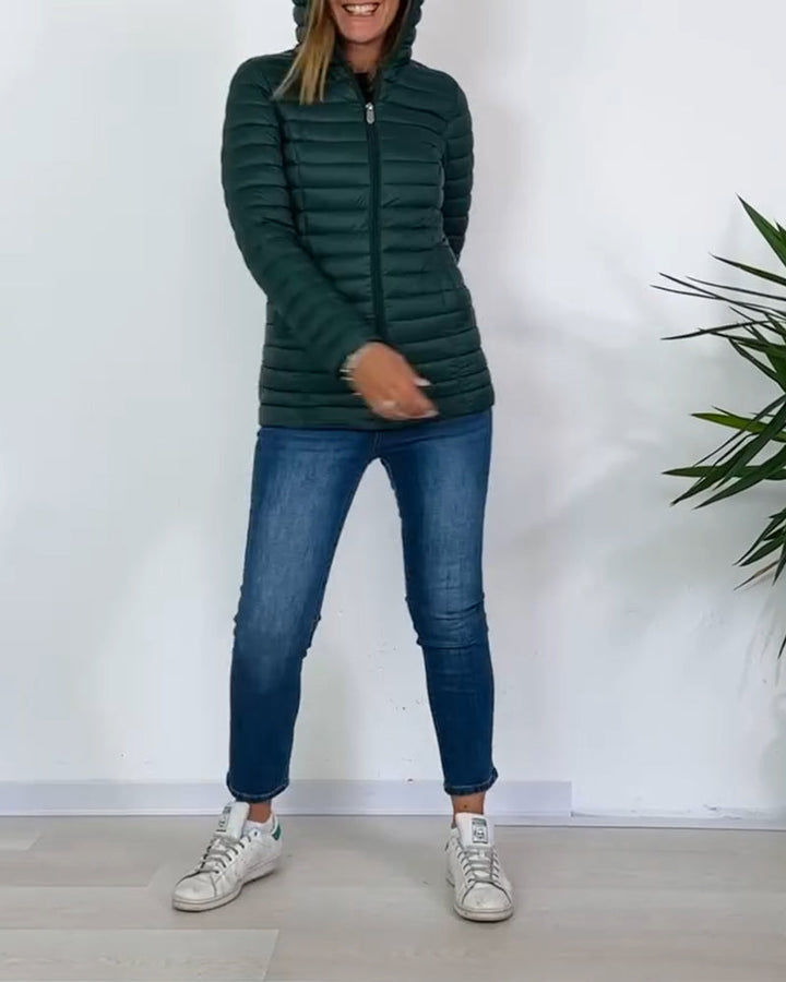 Manteau tendance de couleur unie avec fermeture éclair et bouton amovible