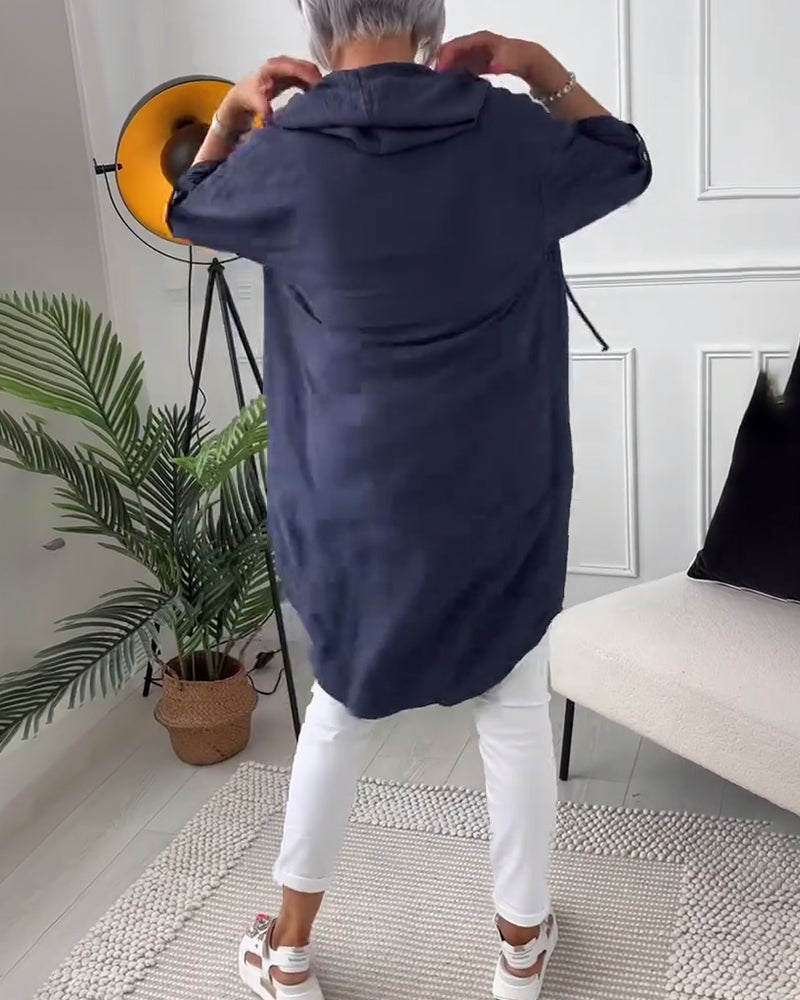 Manteau à capuche boutonné imprimé lettre