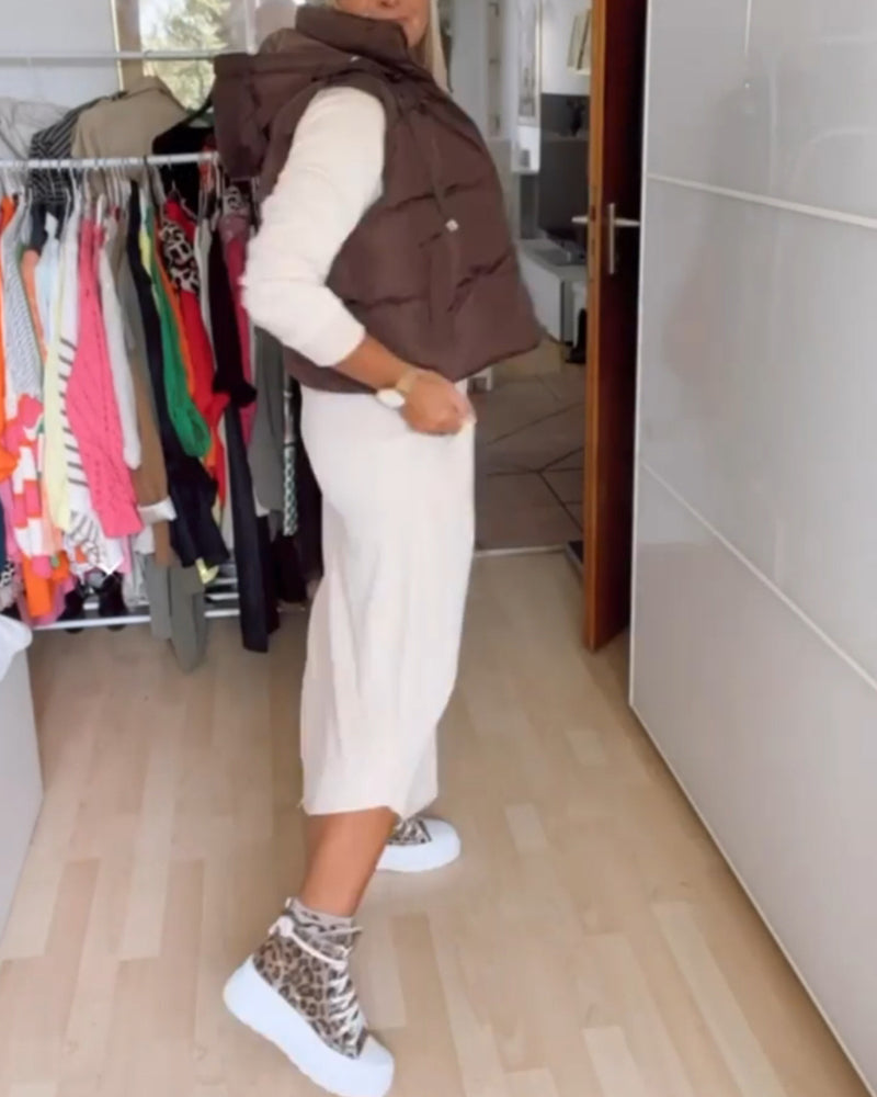 Manteau gilet à capuche de couleur unie