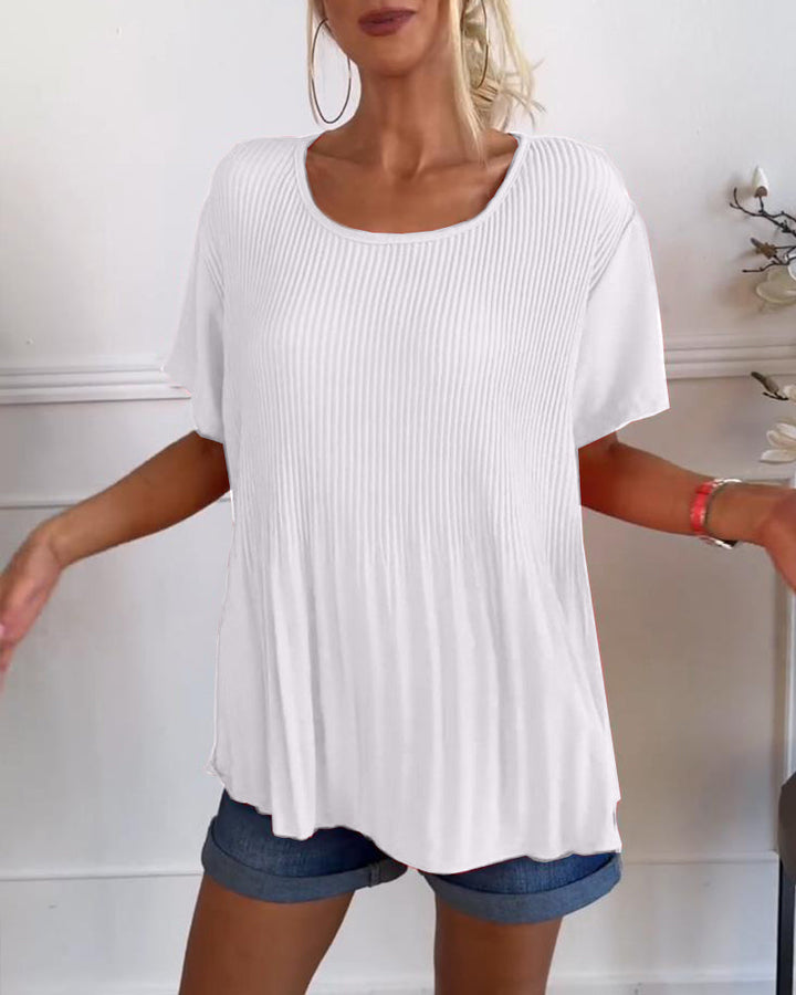 Blouse plissée col rond uni