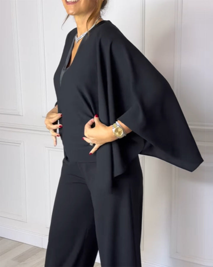 Blouse Col En V Élégante Manche Papillon