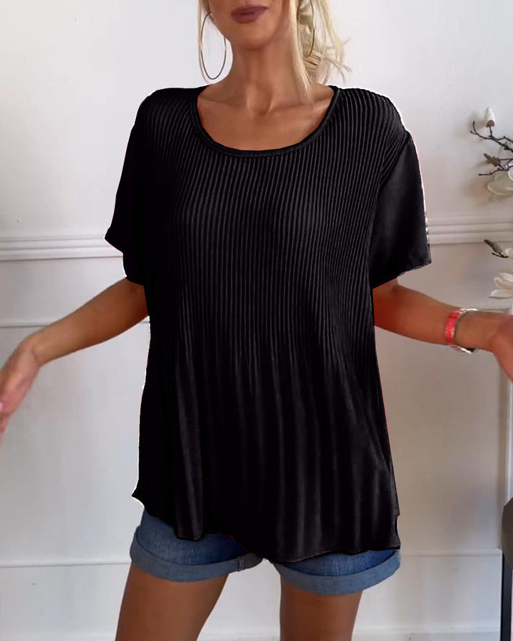 Blouse plissée col rond uni