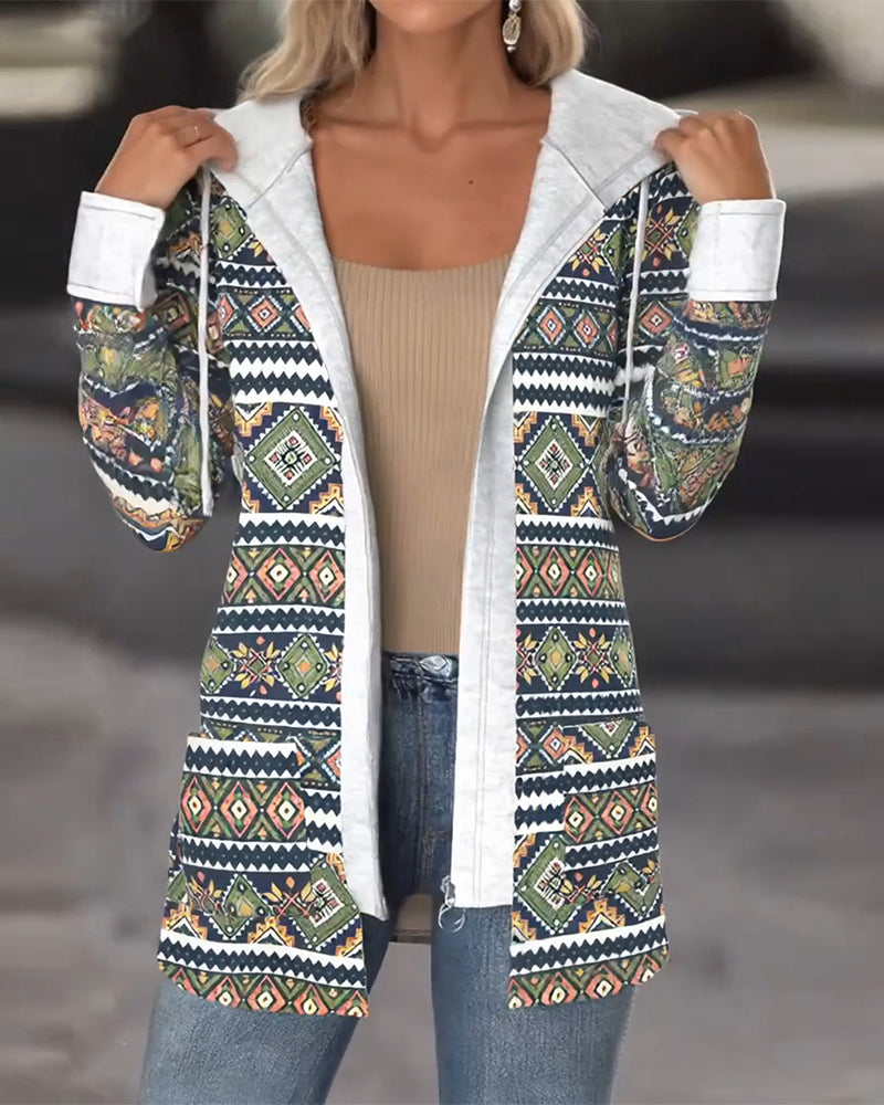 Manteau À Capuchon Casual Fermeture Éclair