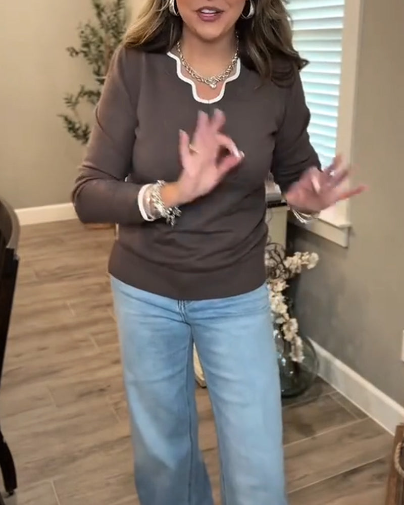 Pull de Base à Manches Longues et Couleur Contrastée