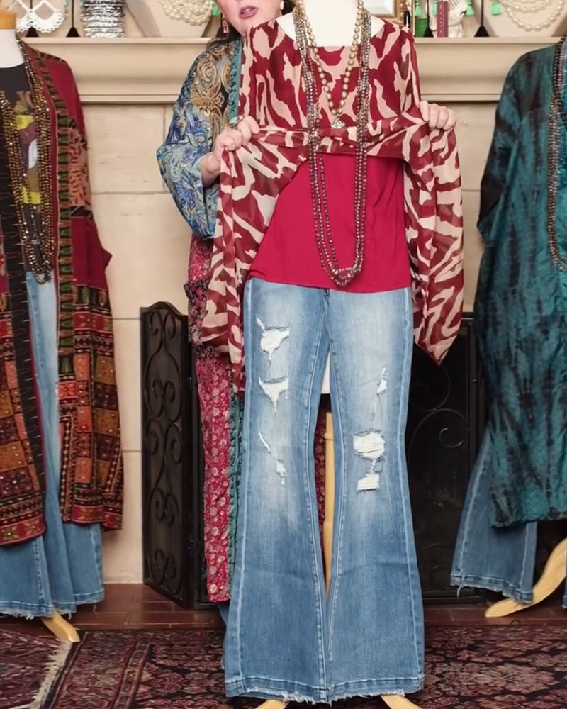 Blouse Manches Chauve-Souris Imprimé Manches Longues