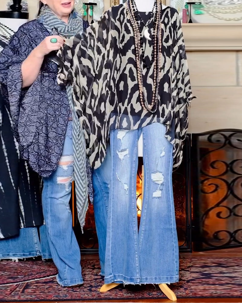 Blouse Manches Chauve-Souris Imprimé Manches Longues