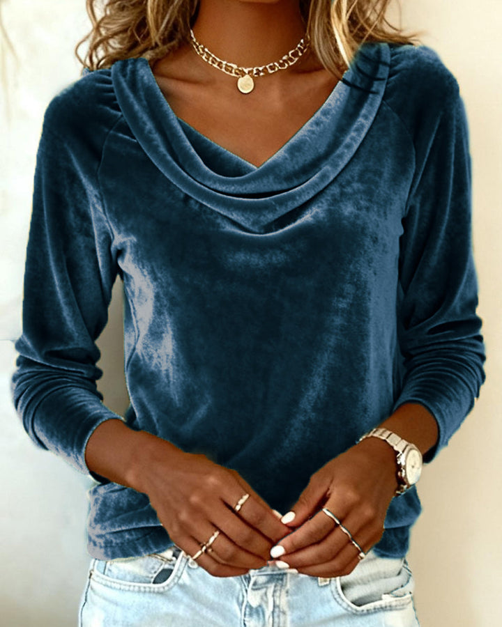 Haut Manches Longues En Velours Couleur Unie