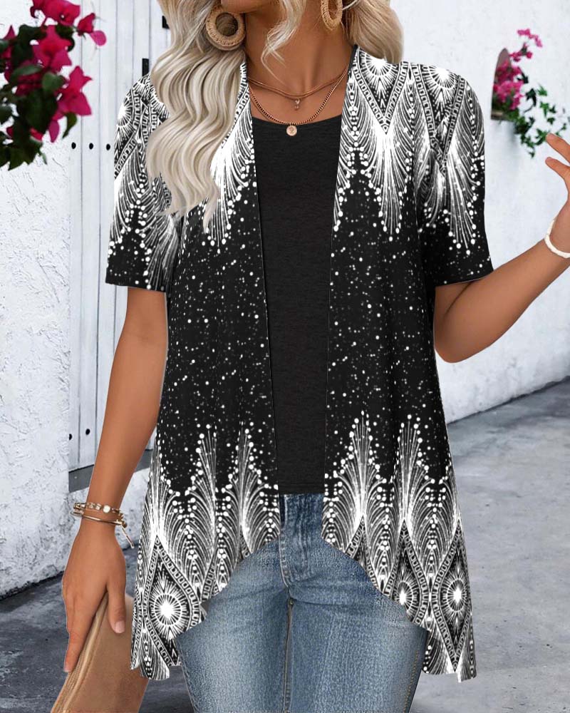 Blouse Irrégulière Manches Courtes Positionnement Faux Deux-Pièces