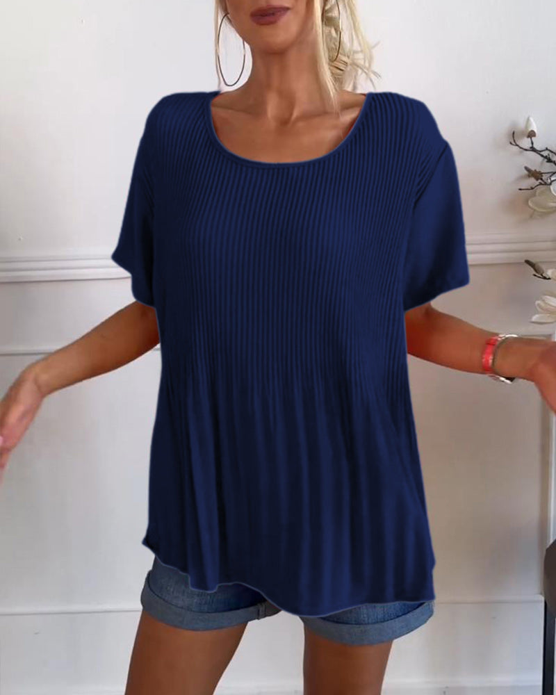 Blouse plissée col rond uni