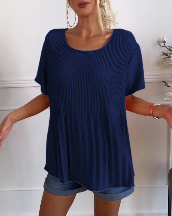 Blouse plissée col rond uni