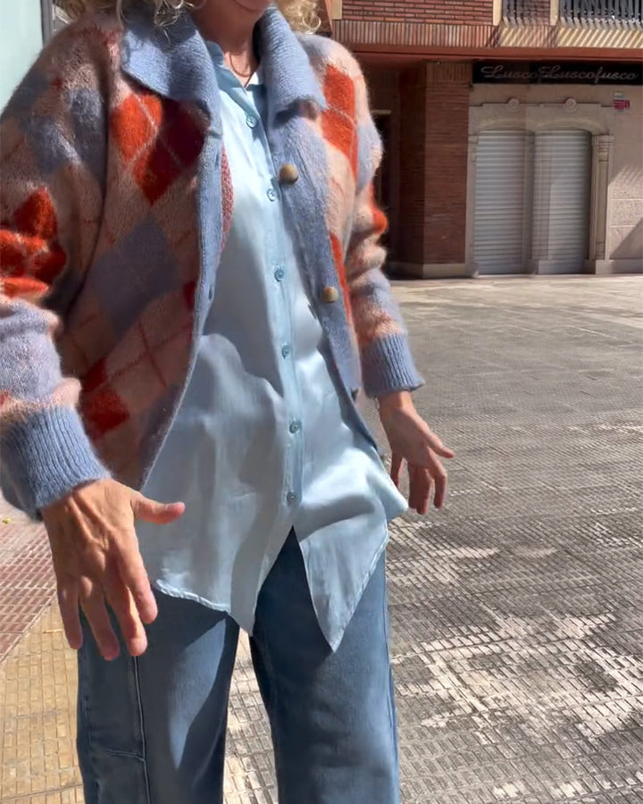 Cardigan Géométrique Color Block Bouton Devant