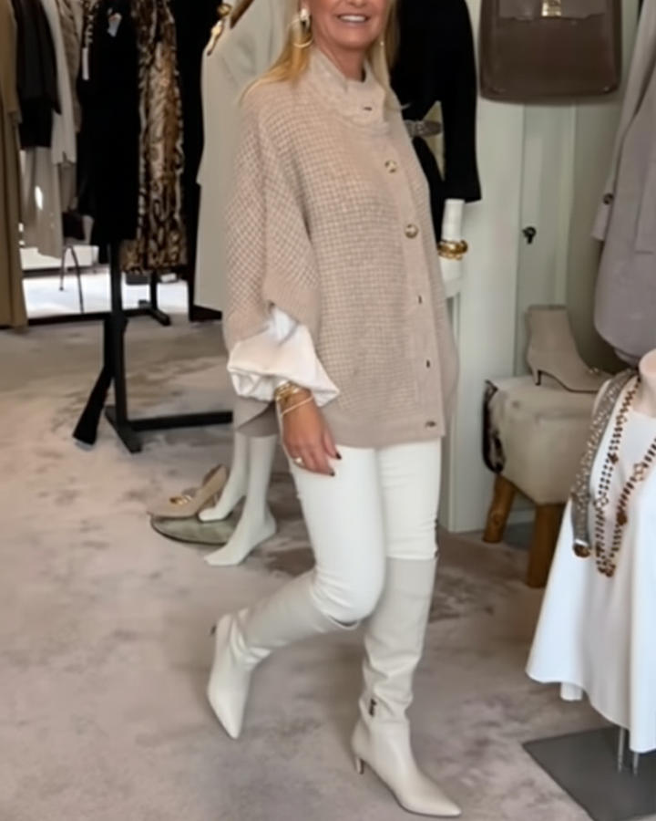 Manteau Maille Nid D'abeille Décontracté Cardigan