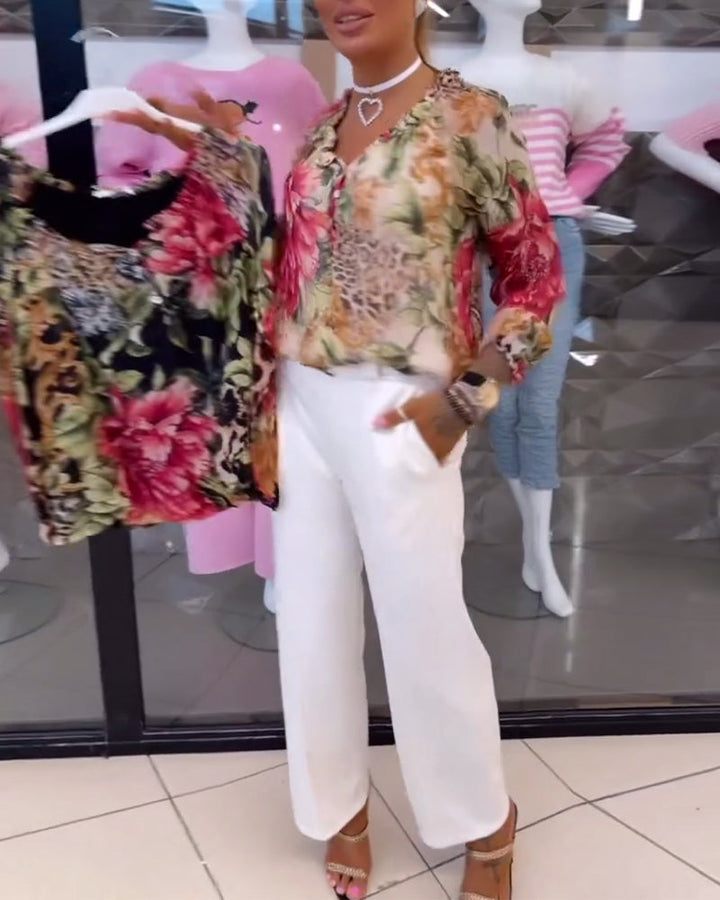 Chemisier Col V Imprimé Fleuri