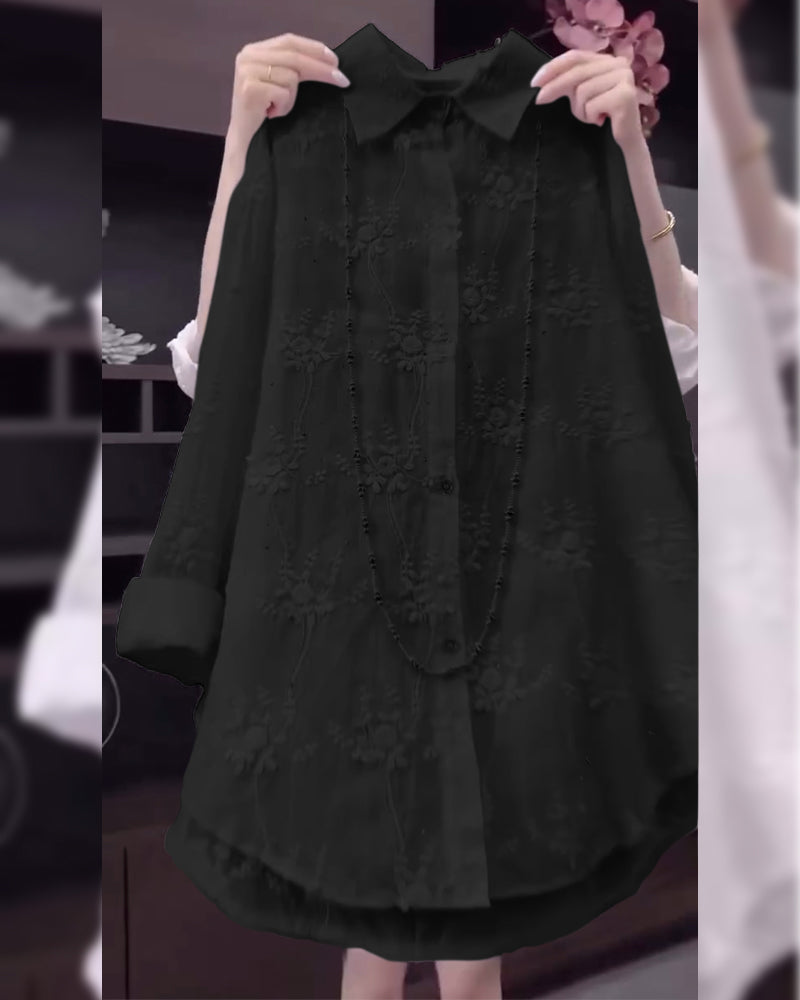 Chemise Uni Brodée Épaules Tombées