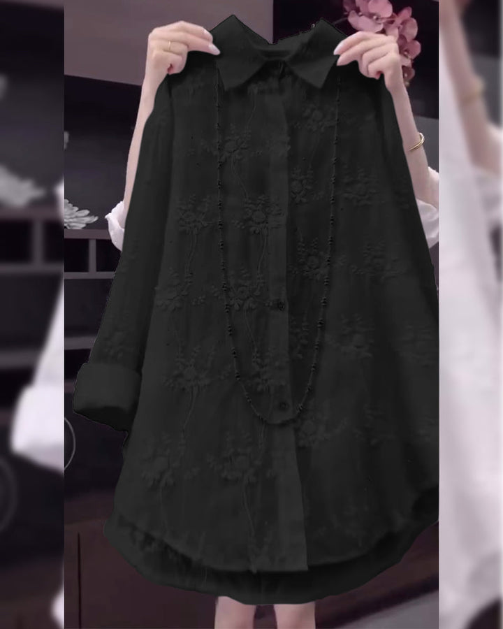 Chemise Uni Brodée Épaules Tombées