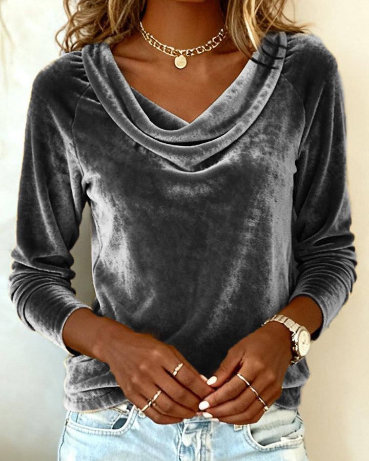 Haut Manches Longues En Velours Couleur Unie