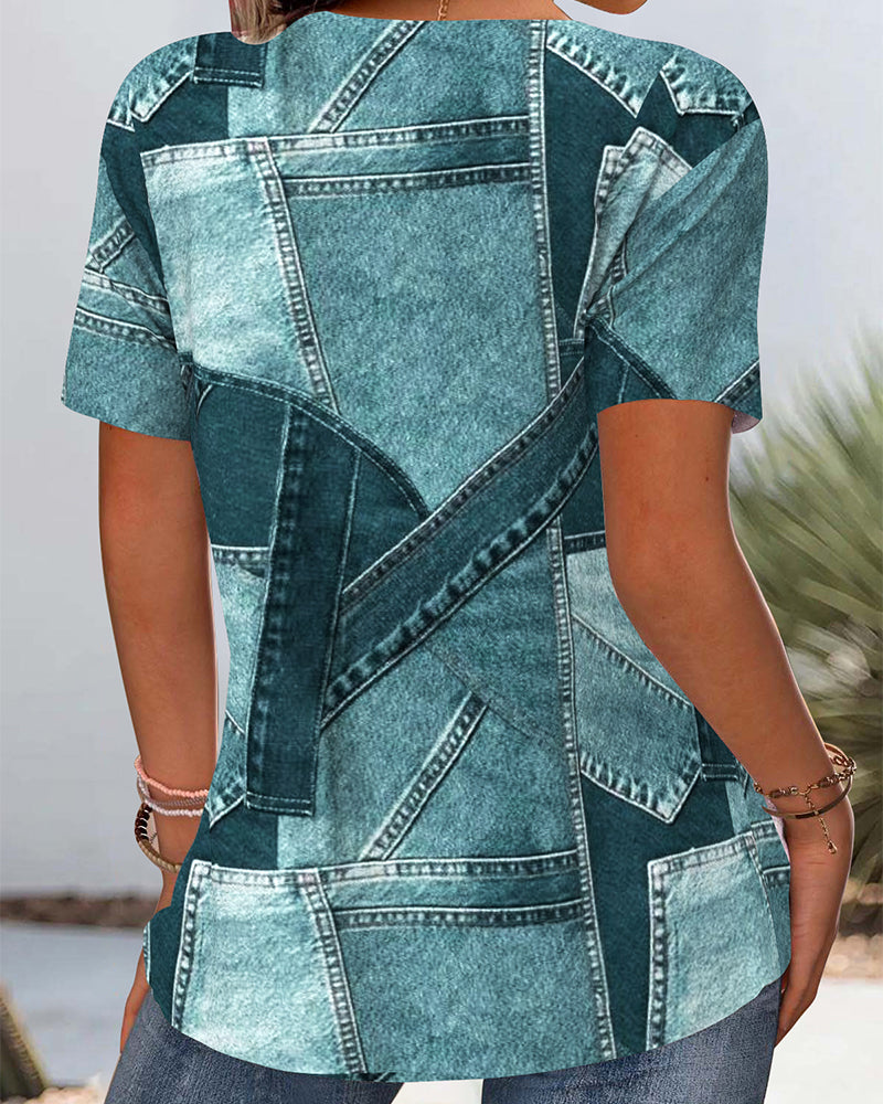 Blouse Vintage Jean Contraste Découpée