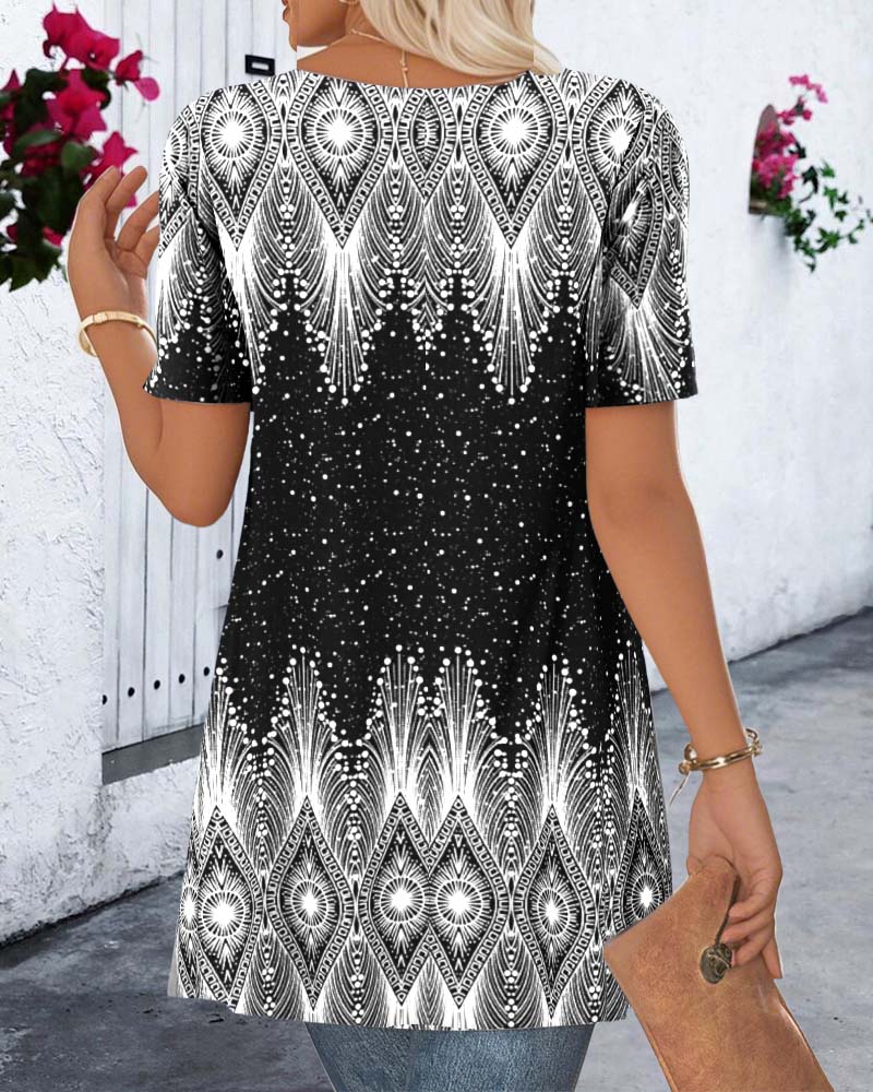 Blouse Irrégulière Manches Courtes Positionnement Faux Deux-Pièces