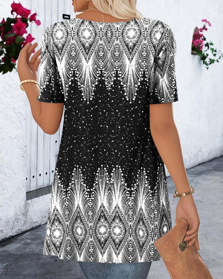 Blouse Irrégulière Manches Courtes Positionnement Faux Deux-Pièces