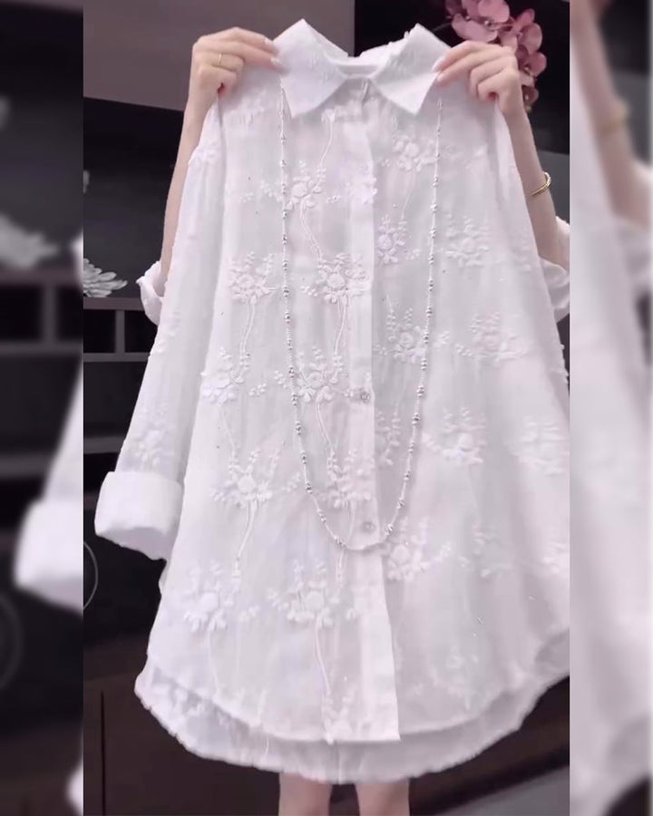 Chemise Uni Brodée Épaules Tombées