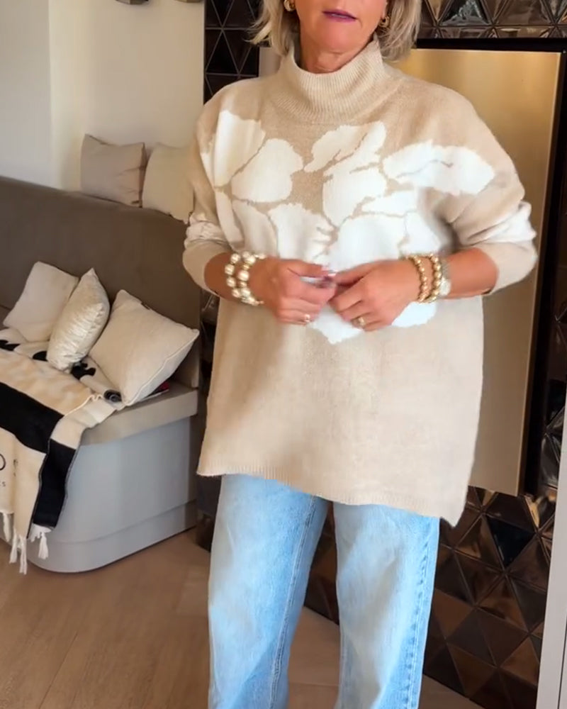 Pull Col Montant Imprimé Floral