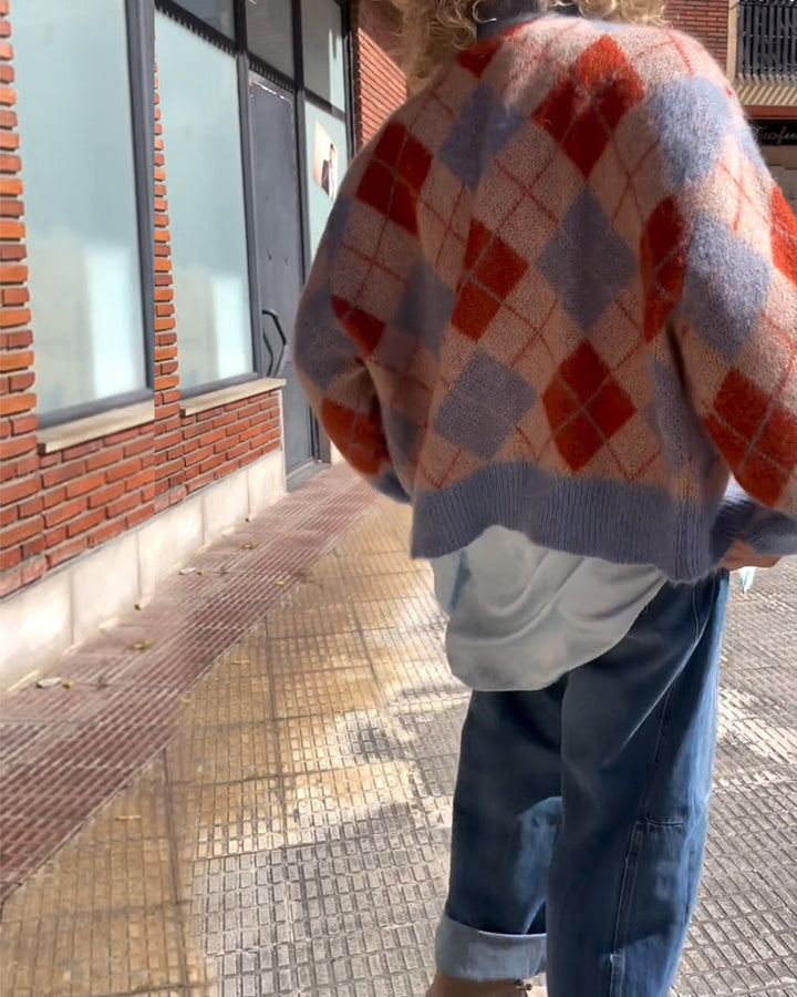 Cardigan Géométrique Color Block Bouton Devant