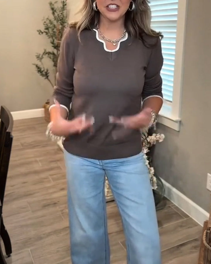 Pull de Base à Manches Longues et Couleur Contrastée