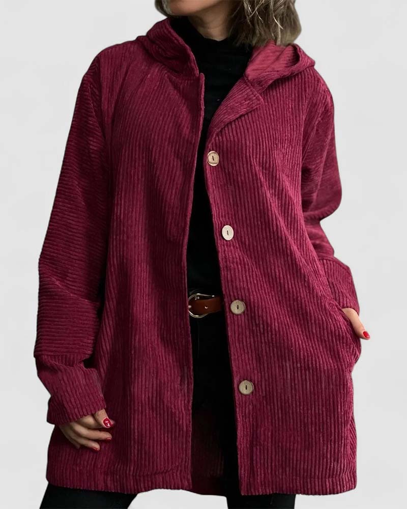 Manteau Tendance Velours Côtelé À Capuche