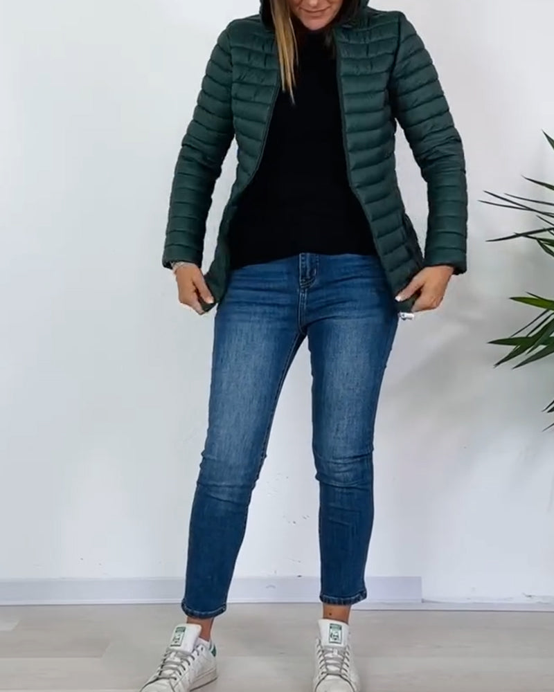 Manteau tendance de couleur unie avec fermeture éclair et bouton amovible