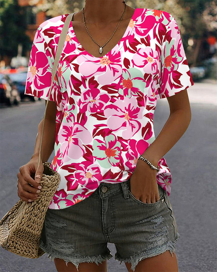 T-Shirt Col En V Confortable Manches Courtes