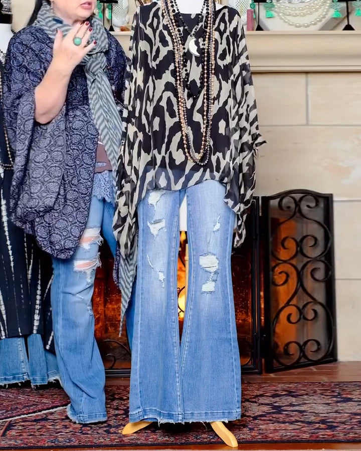 Blouse Manches Chauve-Souris Imprimé Manches Longues