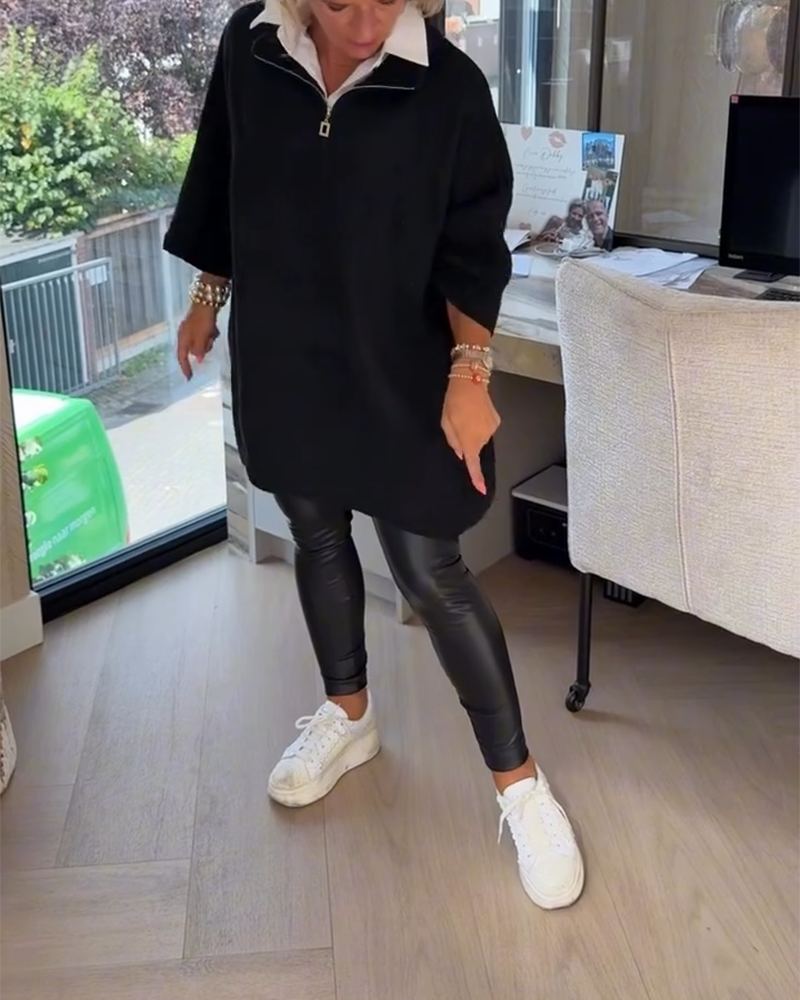 Pull Col Montant Demi-Zip Ample