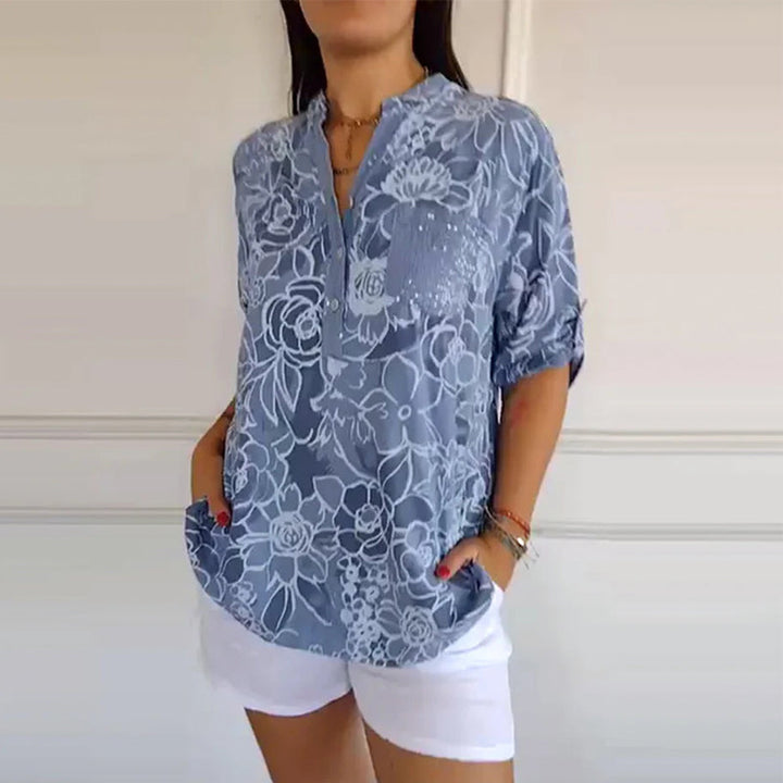 Blouse Col V Boutonnée Imprimée