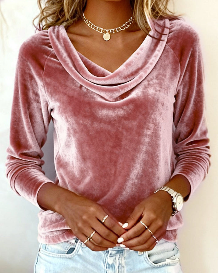 Haut Manches Longues En Velours Couleur Unie