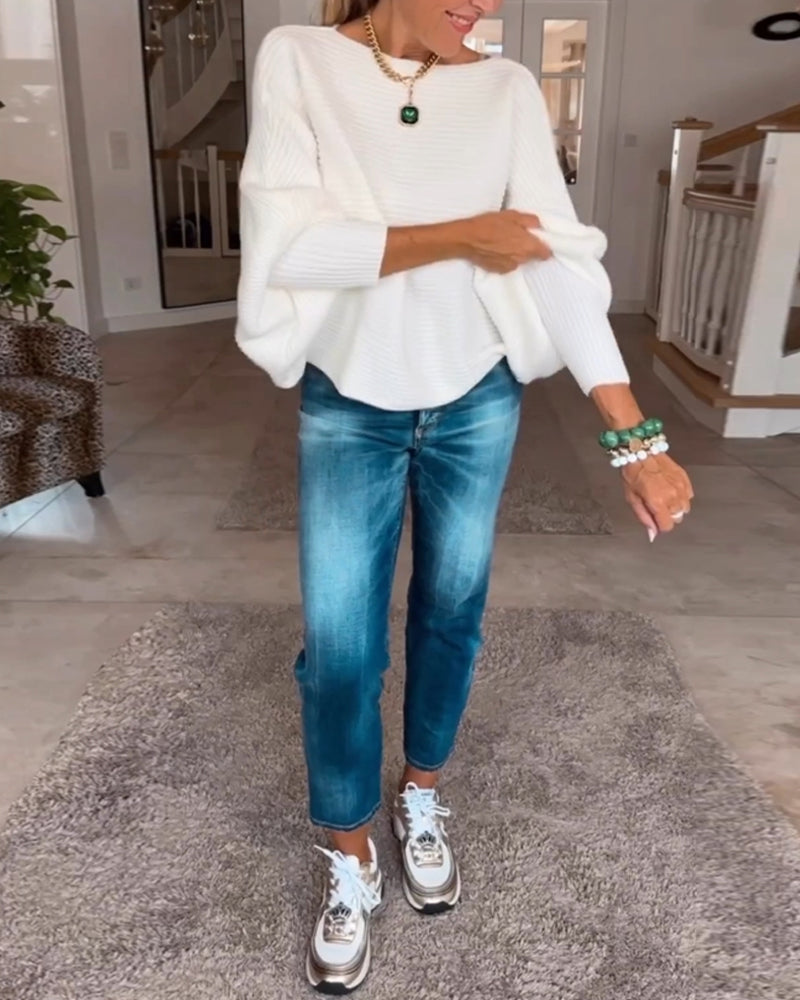 Pull à manches lanternes de couleur unie