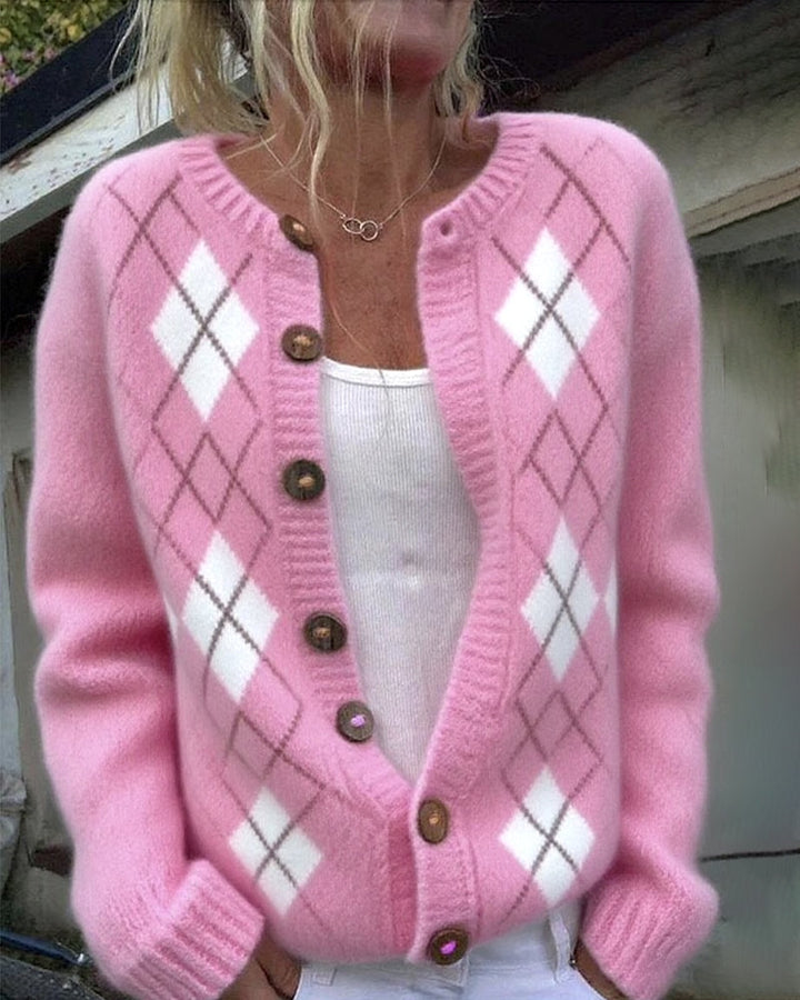 Cardigan Avec Caractéristiques Bouton - et Motif Plaid Diamant