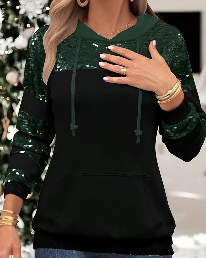 Sweat À Capuche Décontracté Avec Paillettes