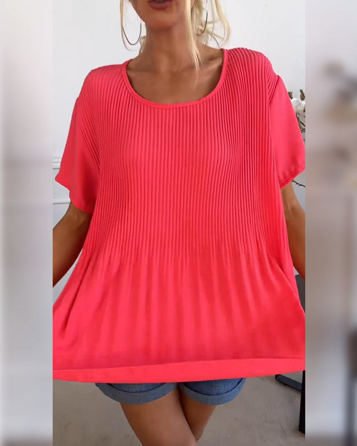 Blouse plissée col rond uni