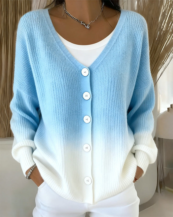 Cardigan À Col En V Manches Longues Dégradé