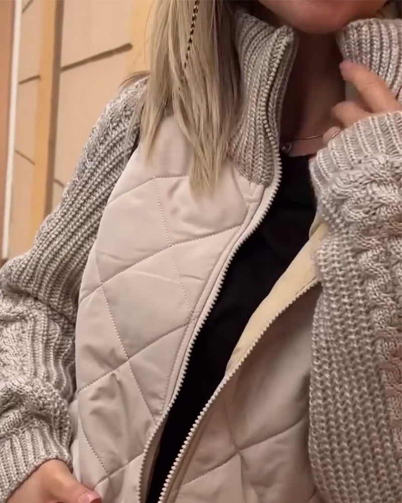 Manteau zippé à col haut de couleur unie