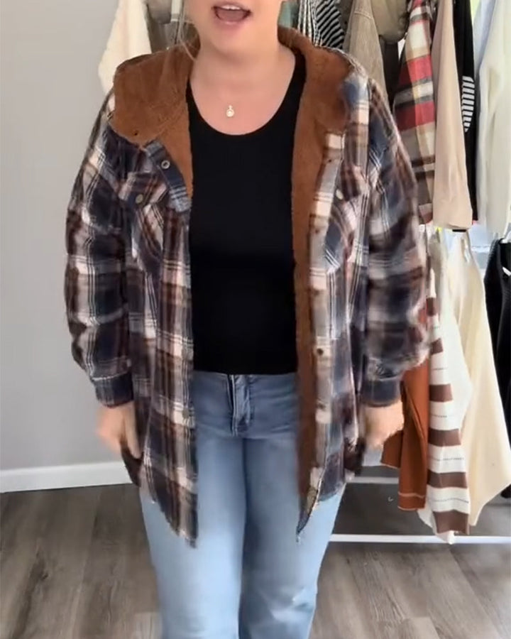 Manteau En Laine À Capuche À Carreaux