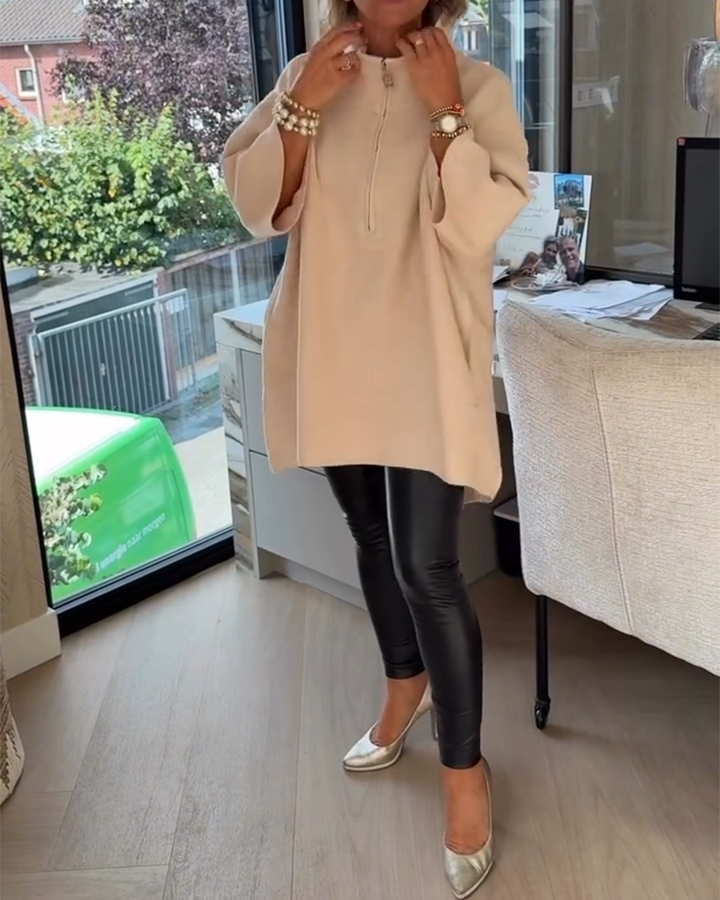 Pull Col Montant Demi-Zip Ample