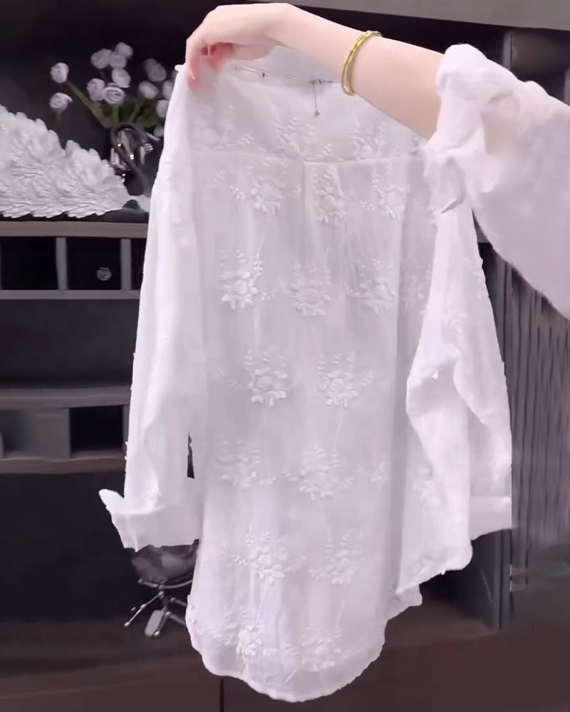 Chemise Uni Brodée Épaules Tombées