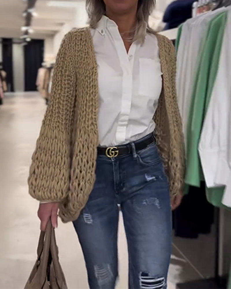 Cardigan À Manches Bouffantes Maille Épaisse