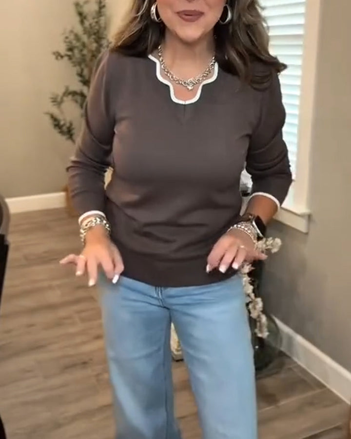 Pull de Base à Manches Longues et Couleur Contrastée