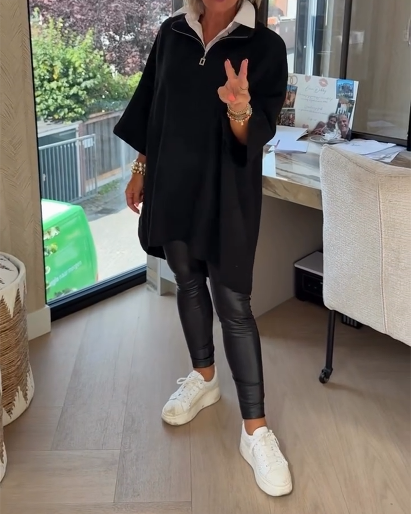 Pull Col Montant Demi-Zip Ample