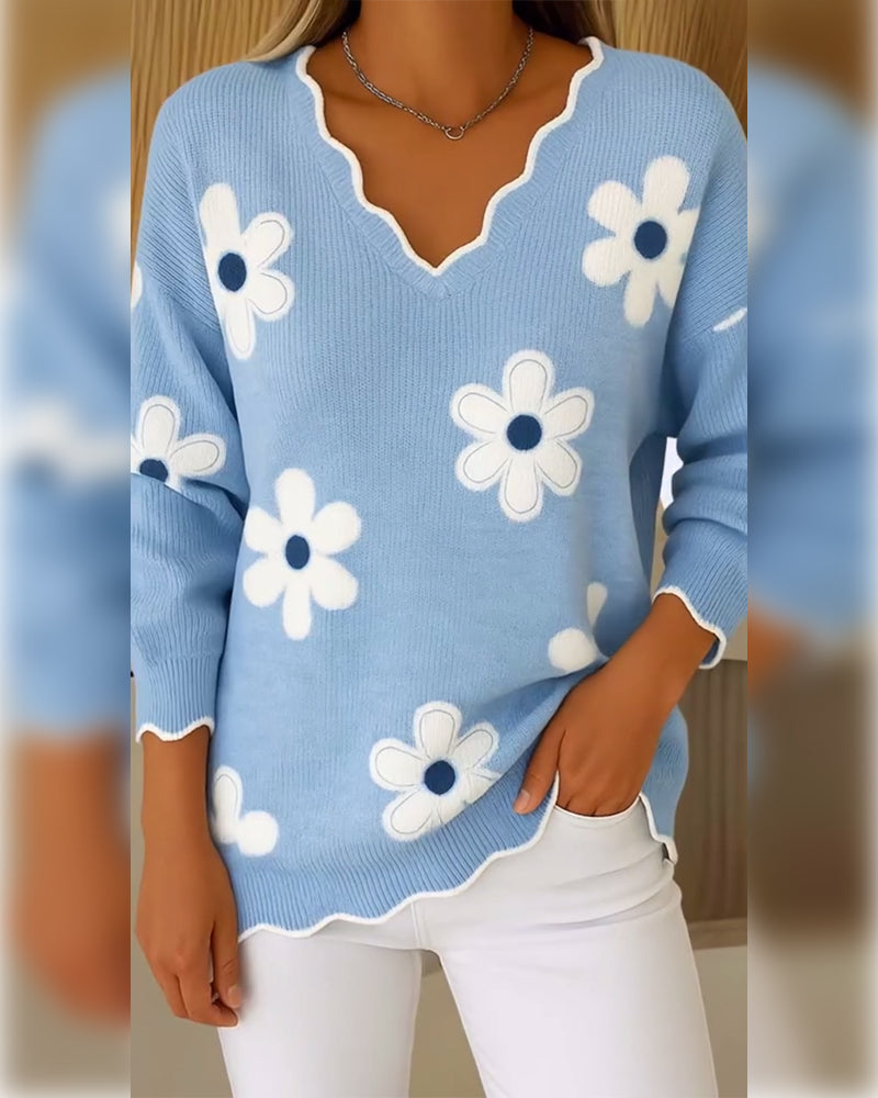 Pull Jacquard Col En V Tendance