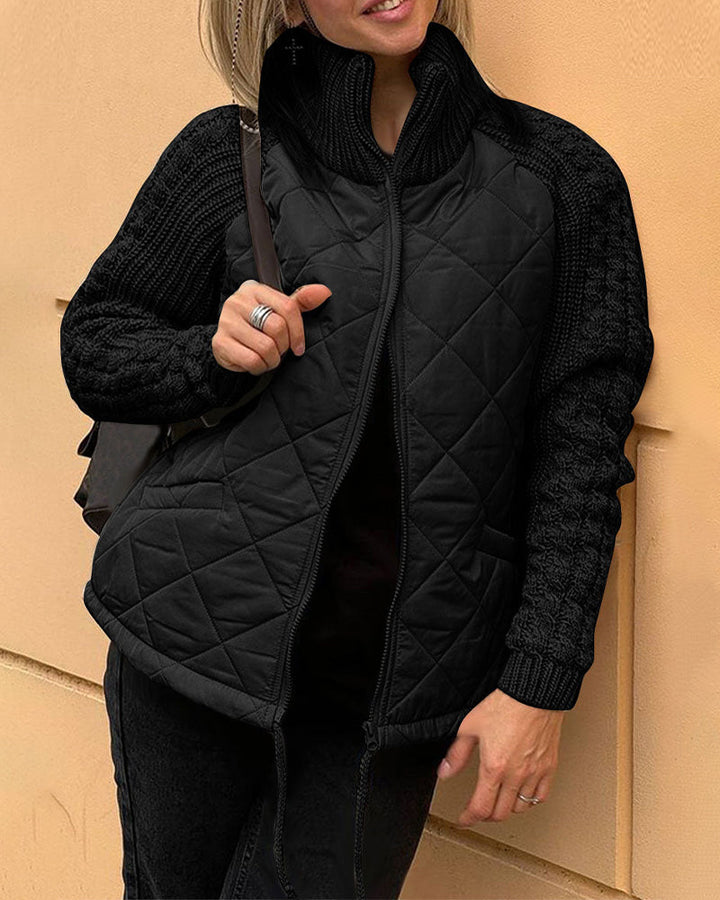 Manteau zippé à col haut de couleur unie