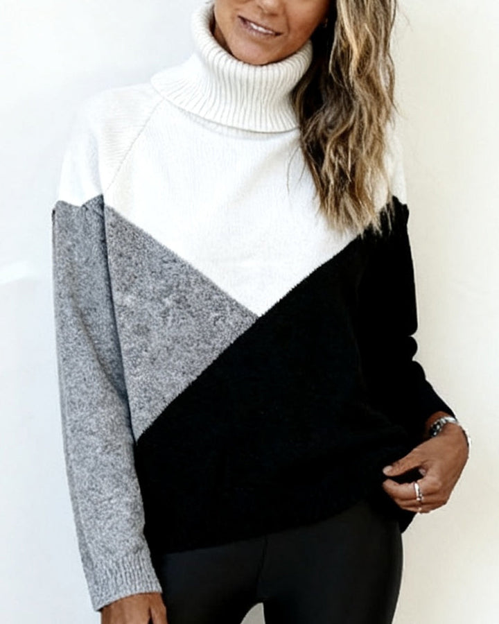 Pull Col Roulé Couleur Contrastée Tendance