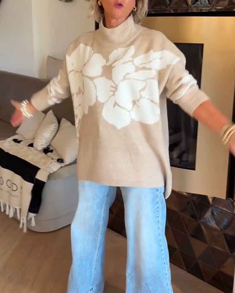 Pull Col Montant Imprimé Floral
